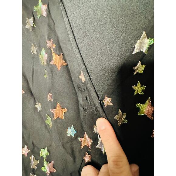 YUMI KIM Black Chiffon Metallic Star Print Blouson Sleeves Scarlett Star Dress 8 - Picture 7 of 15
